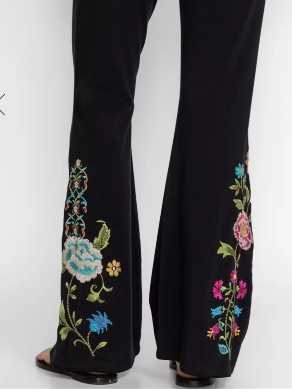 Johnny Was Black Wide-Leg Pants with Multicolor Floral Embroidery - Picture 2 of 4